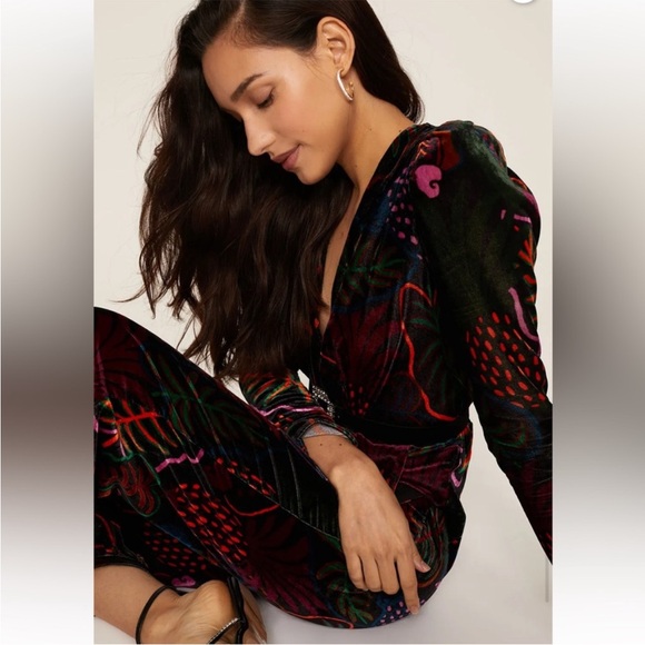 FARM Rio Pants - NWT FARM Rio Fruit Dreams velvet jumpsuit with small flaw
